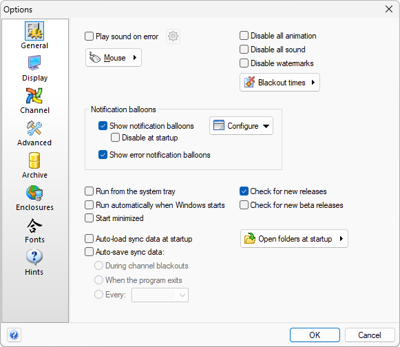 The Program Options dialog